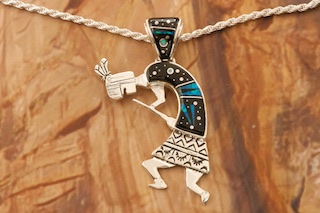 Calvin Begay Night Sky Sterling Silver Kokopelli Pendant